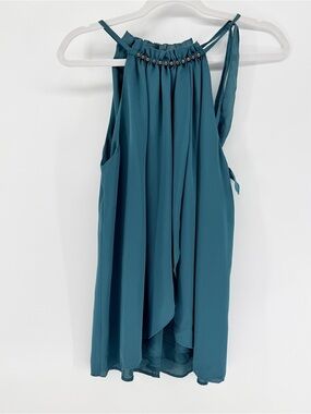 Goldray Teal Studded Flowy Blouse Medium Boho Jewel Tone Tulip Hem